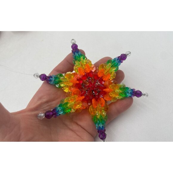 Vintage Rainbow Beaded Star Ornament For Home Tree Or Holiday Decor 5" - Picture 3 of 3
